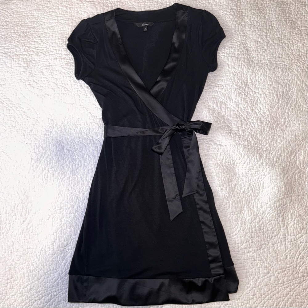 Express Black Satin Trim Wrap Dress